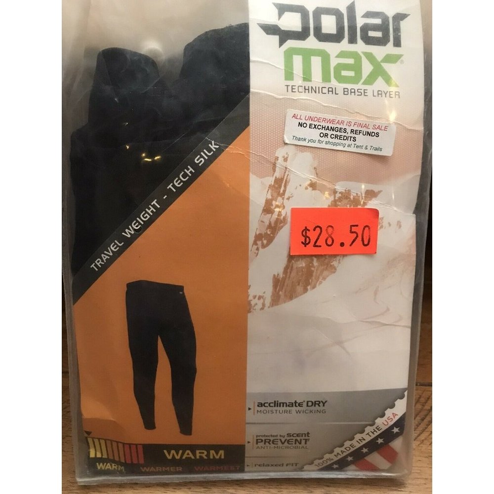 $28 NEW mens polarmax tech silk Black bottom Base